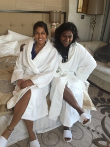 luxuriating in our super comfy robes. bangalore, india. october 2015.