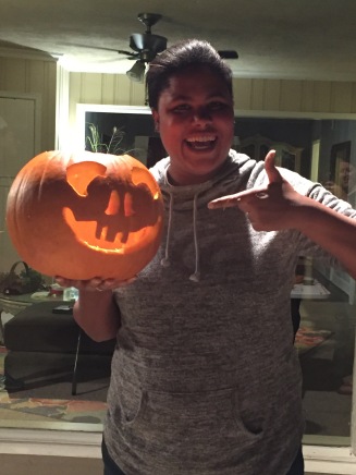 chrystal's first time carving a pumpkin! memphis, tennessee. october 2016.